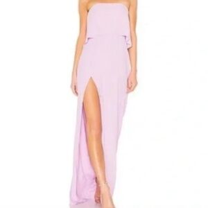 Amanda Uprichard Topanga Maxi Strapless Ruffle Slit Dress in Lavender Size M